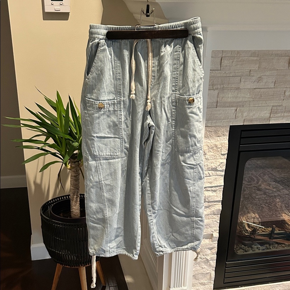 Women’s Light Blue Striped Denim Pants